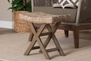 Tyler Bohemian Gray Kubu Rattan and Mahogany Wood Ottoman Footstool Baxton