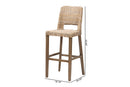 Mallory Gray Kubu Rattan and Mahogany Wood Bar Stool Baxton