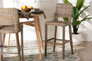 Mallory Gray Kubu Rattan and Mahogany Wood Bar Stool Baxton