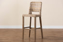 Mallory Gray Kubu Rattan and Mahogany Wood Bar Stool Baxton