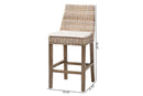 Mabelle Gray Kubu Rattan and Rustic Taupe Finished Mahogany Wood Counter Stool Baxton