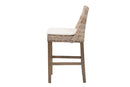 Mabelle Gray Kubu Rattan and Rustic Taupe Finished Mahogany Wood Counter Stool Baxton