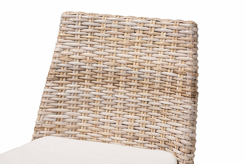 Mabelle Gray Kubu Rattan and Rustic Taupe Finished Mahogany Wood Counter Stool Baxton