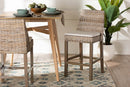 Mabelle Gray Kubu Rattan and Rustic Taupe Finished Mahogany Wood Counter Stool Baxton