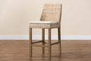Mabelle Gray Kubu Rattan and Rustic Taupe Finished Mahogany Wood Counter Stool Baxton