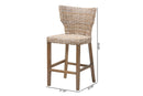 Audrey Gray Kubu Rattan and Mahogany Wood Counter Stool Baxton