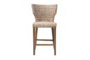 Audrey Gray Kubu Rattan and Mahogany Wood Counter Stool Baxton
