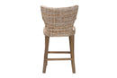 Audrey Gray Kubu Rattan and Mahogany Wood Counter Stool Baxton