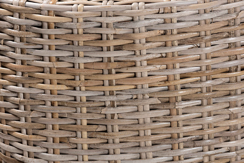 Audrey Gray Kubu Rattan and Mahogany Wood Counter Stool Baxton