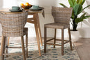 Audrey Gray Kubu Rattan and Mahogany Wood Counter Stool Baxton