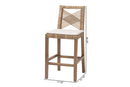 Chesterfield Gray Natural Kubu Rattan and Mahogany Wood Counter Stool Baxton