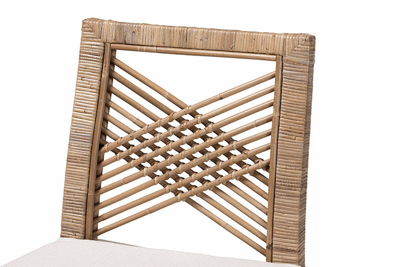 Chesterfield Gray Natural Kubu Rattan and Mahogany Wood Counter Stool Baxton