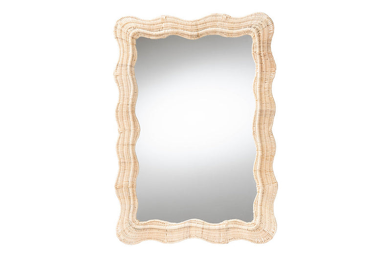 Nebu Bohemian Natural Scallop Rattan Accent Wall Mirror Baxton