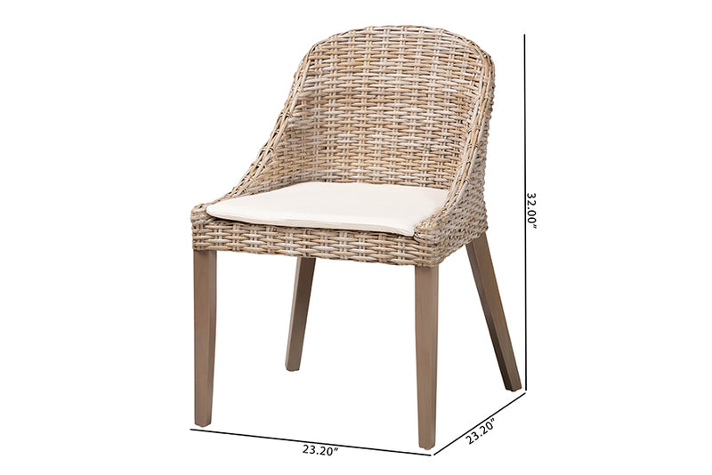 Ballerina Bohemian Gray Kubu Rattan and Mahogany Wood Dining Chair