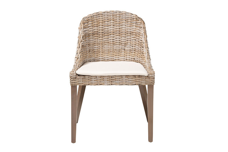 Ballerina Bohemian Gray Kubu Rattan and Mahogany Wood Dining Chair