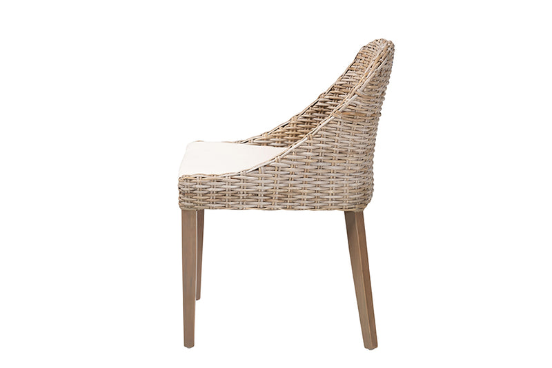 Ballerina Bohemian Gray Kubu Rattan and Mahogany Wood Dining Chair