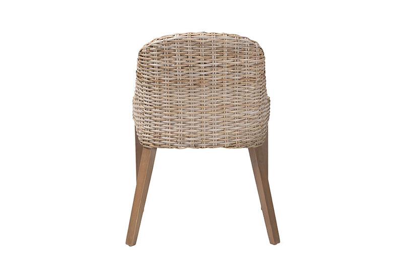 Ballerina Bohemian Gray Kubu Rattan and Mahogany Wood Dining Chair Baxton