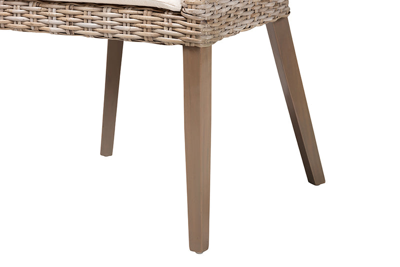 Ballerina Bohemian Gray Kubu Rattan and Mahogany Wood Dining Chair