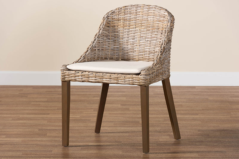 Ballerina Bohemian Gray Kubu Rattan and Mahogany Wood Dining Chair