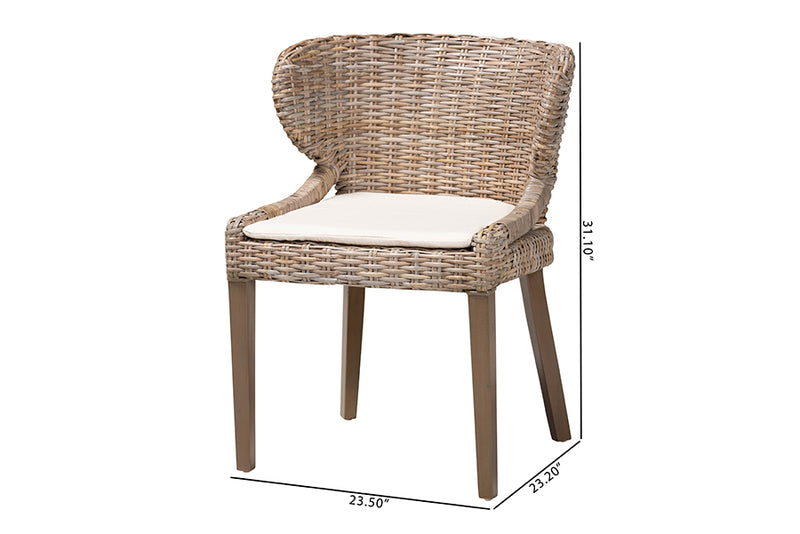 Colemar Bohemian Gray Natural Kubu Rattan and Mahogany Wood Dining Chair