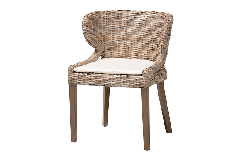 Colemar Bohemian Gray Natural Kubu Rattan and Mahogany Wood Dining Chair