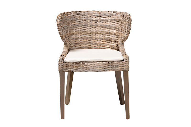 Colemar Bohemian Gray Natural Kubu Rattan and Mahogany Wood Dining Chair