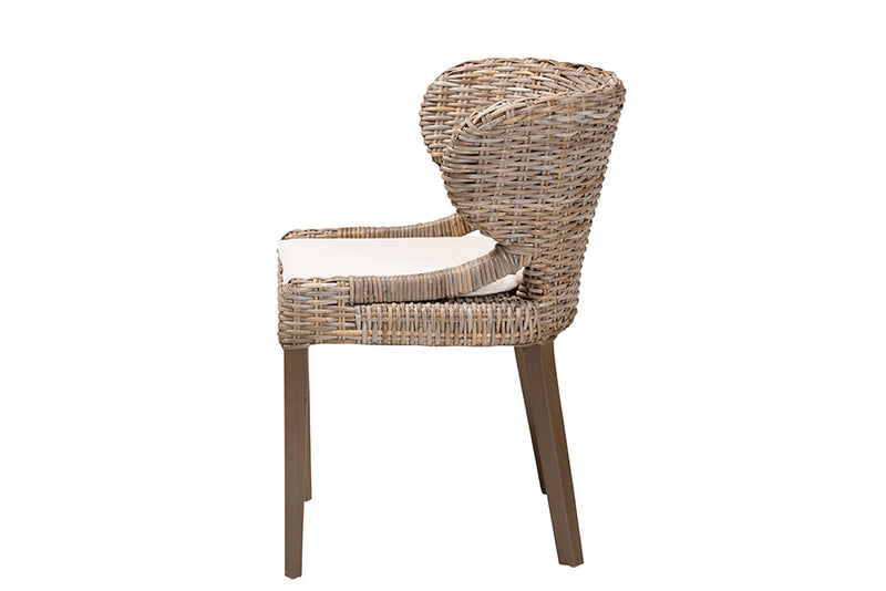 Colemar Bohemian Gray Natural Kubu Rattan and Mahogany Wood Dining Chair