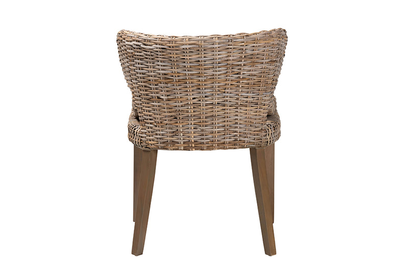 Colemar Bohemian Gray Natural Kubu Rattan and Mahogany Wood Dining Chair