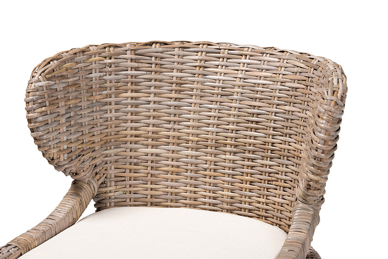 Colemar Bohemian Gray Natural Kubu Rattan and Mahogany Wood Dining Chair