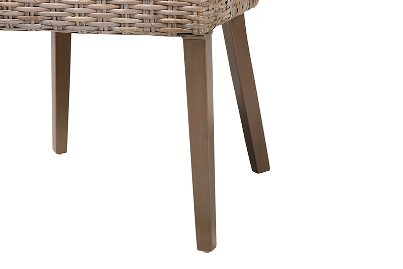 Colemar Bohemian Gray Natural Kubu Rattan and Mahogany Wood Dining Chair