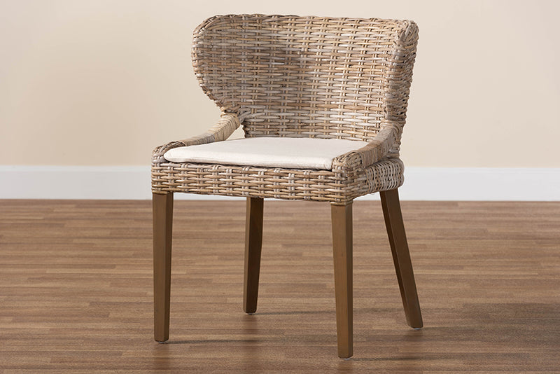 Colemar Bohemian Gray Natural Kubu Rattan and Mahogany Wood Dining Chair