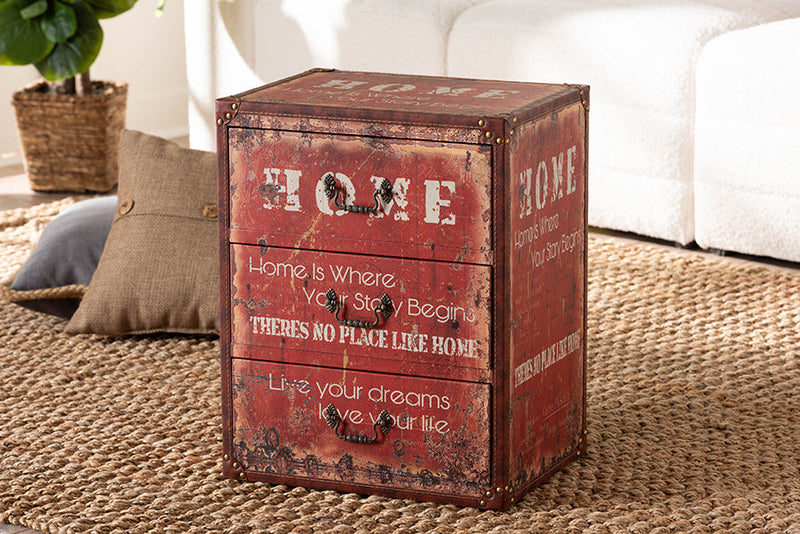 Elissa Faux Leather and Wood 3-Drawer Storage Trunk Baxton