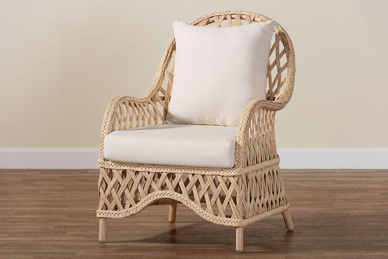 Baptiste Bohemian Ivory Braided Rattan Arm Chair Baxton