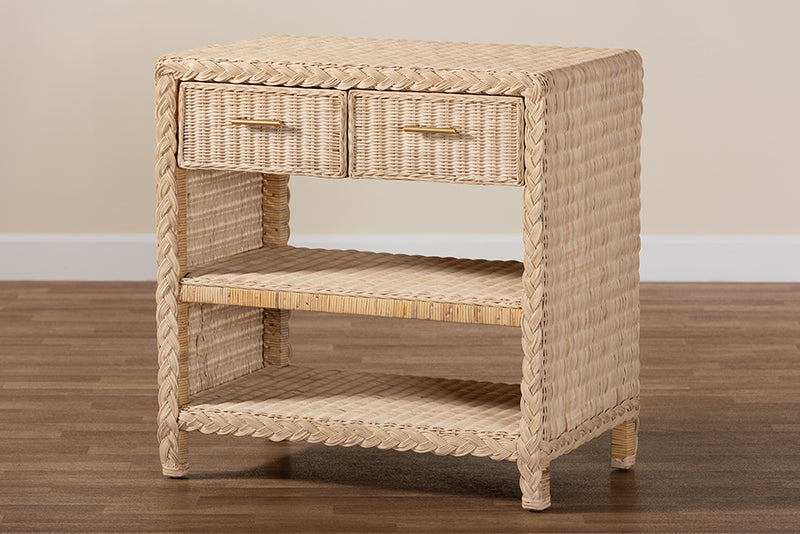 Prunella Japandi Sun Bleached Rattan 2-Drawer Console Table