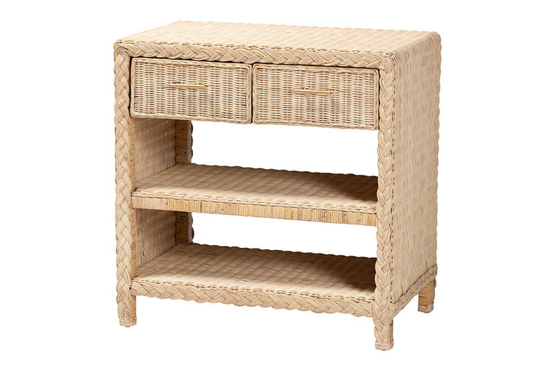 Prunella Japandi Sun Bleached Rattan 2-Drawer Console Table