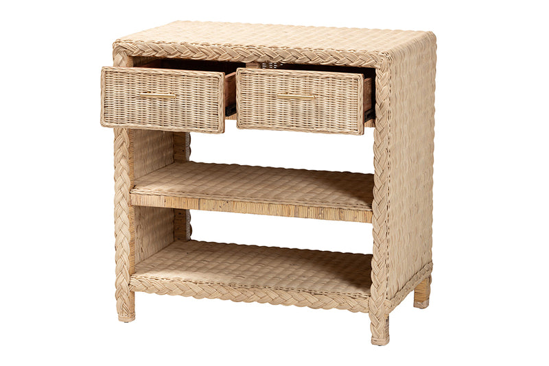 Prunella Japandi Sun Bleached Rattan 2-Drawer Console Table