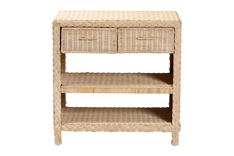 Prunella Japandi Sun Bleached Rattan 2-Drawer Console Table