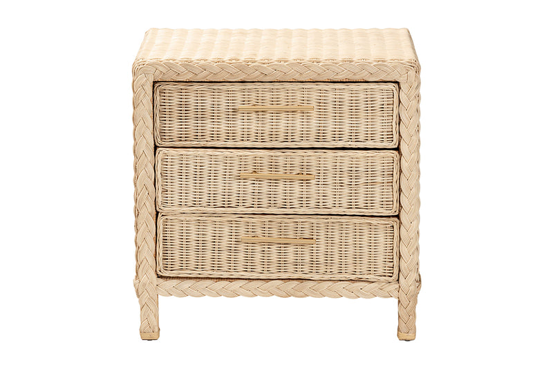 Prunella Japandi Sun Bleached Rattan 3-Drawer Nightstand