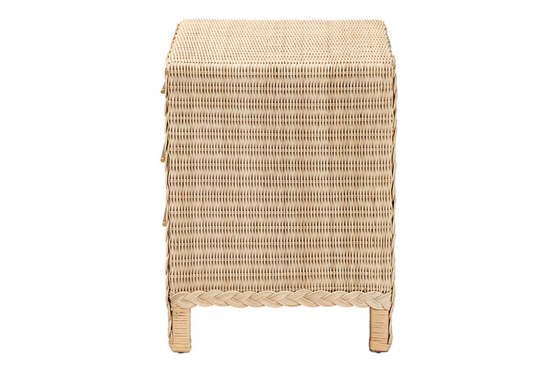 Prunella Japandi Sun Bleached Rattan 3-Drawer Nightstand