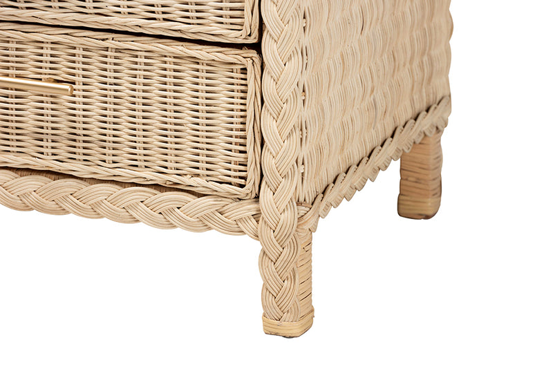 Prunella Japandi Sun Bleached Rattan 3-Drawer Nightstand