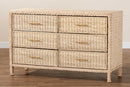 Prunella Japandi Sun-Bleached Braided Rattan 6-Drawer Dresser Baxton
