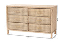 Prunella Japandi Sun-Bleached Braided Rattan 6-Drawer Dresser Baxton