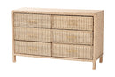 Prunella Japandi Sun-Bleached Braided Rattan 6-Drawer Dresser Baxton
