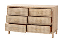 Prunella Japandi Sun-Bleached Braided Rattan 6-Drawer Dresser Baxton