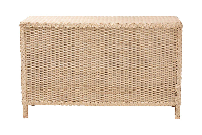 Prunella Japandi Sun-Bleached Braided Rattan 6-Drawer Dresser Baxton
