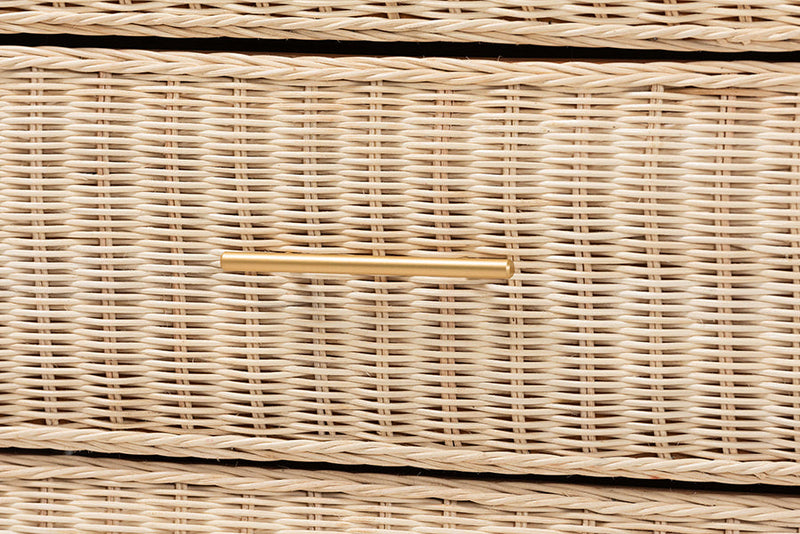 Prunella Japandi Sun-Bleached Braided Rattan 6-Drawer Dresser Baxton