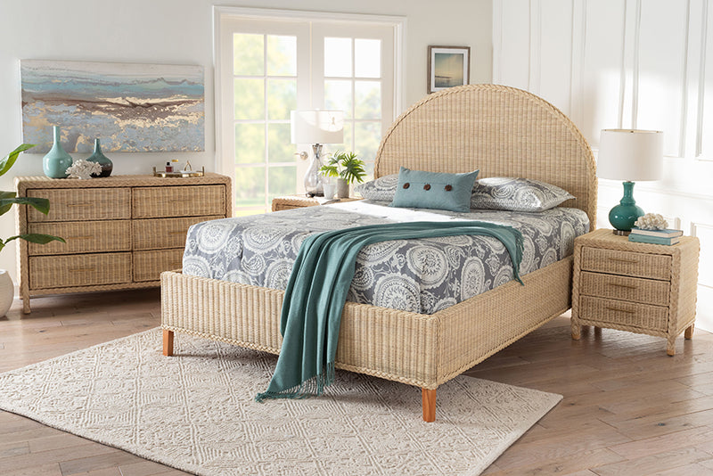 Prunella Japandi Sun-Bleached Braided Rattan Queen Size 4-Piece Bedroom Set