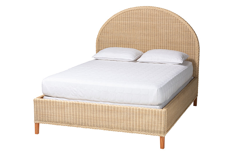 Prunella Japandi Sun-Bleached Braided Rattan Queen Size 4-Piece Bedroom Set