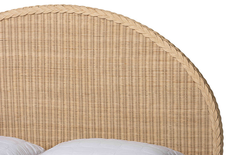 Prunella Japandi Sun-Bleached Braided Rattan Queen Size Bed Baxton