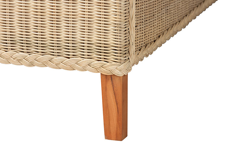 Prunella Japandi Sun-Bleached Braided Rattan Queen Size Bed Baxton